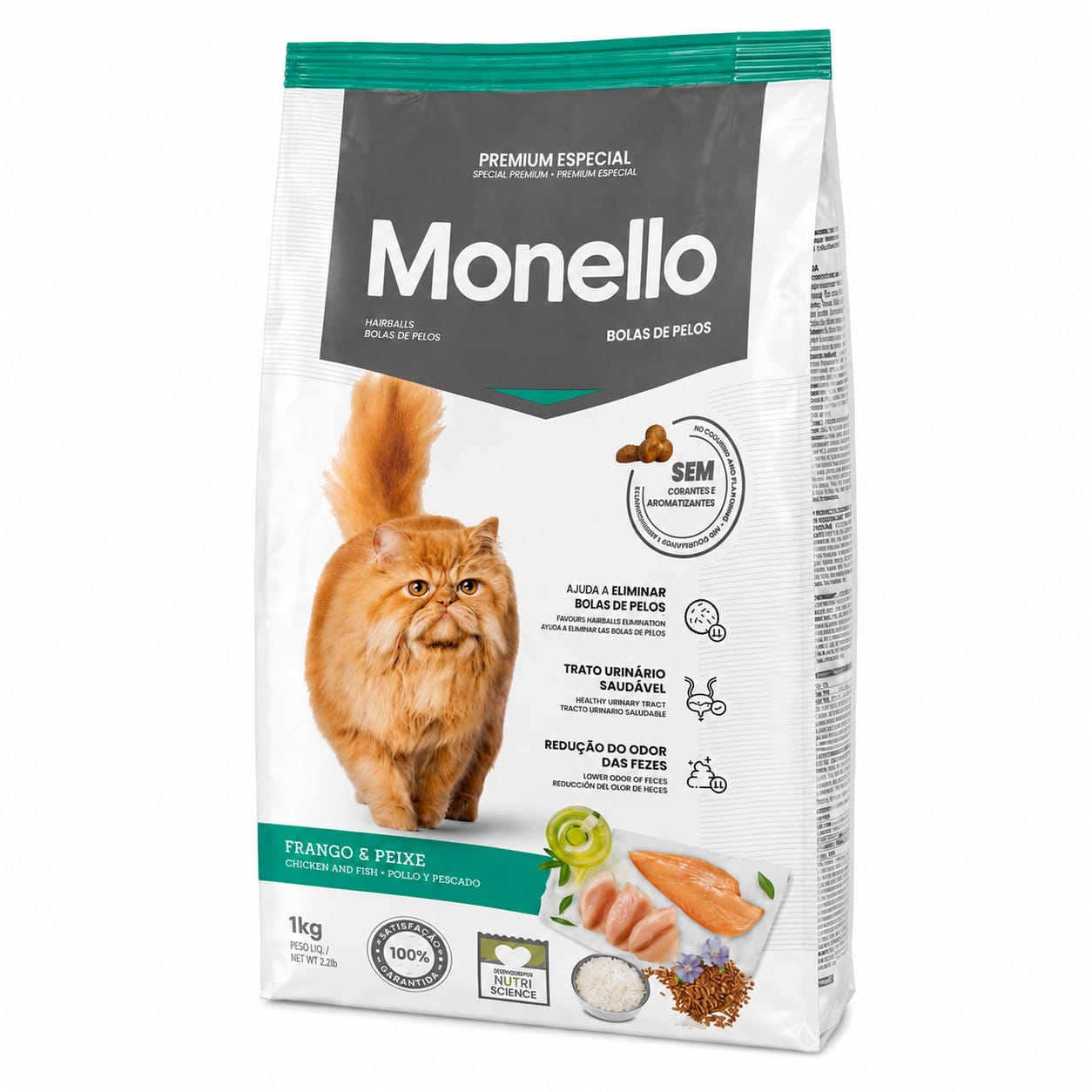 Alimento Seco Monello Gatos Adultos Bolas de Pelos Pollo y Pescado 1 kg